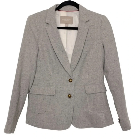 Banana Republic Wool Blend W/Elbow Patches Gray Speckled H-acking Jacket Size 6P - Picture 1 of 9